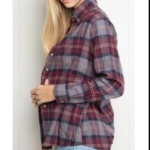 Brandy Melville WYLIE BurgundyCotton Western COASTAL Cowgirl Button Down Shirt